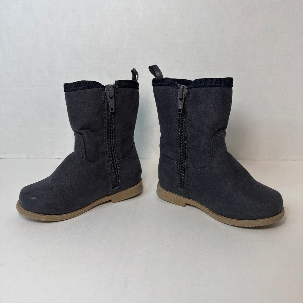 Old Navy Girls Charcoal Gray Faux Suede Bow Faux Fur Lined Boots Size 5